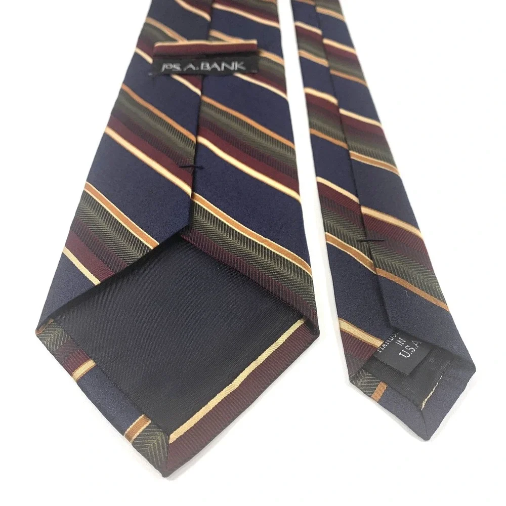 Vintage Jos. A. Bank Mens Tie Navy Maroon Gold Olive Diagonal‎ Repp Design Silk